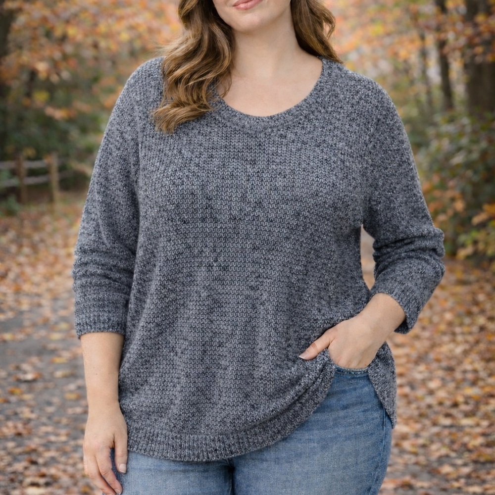 Cozy Lane Bryant Gray Waffle Knit Sweater | Relaxed Fit Top | Plus Size 18/20